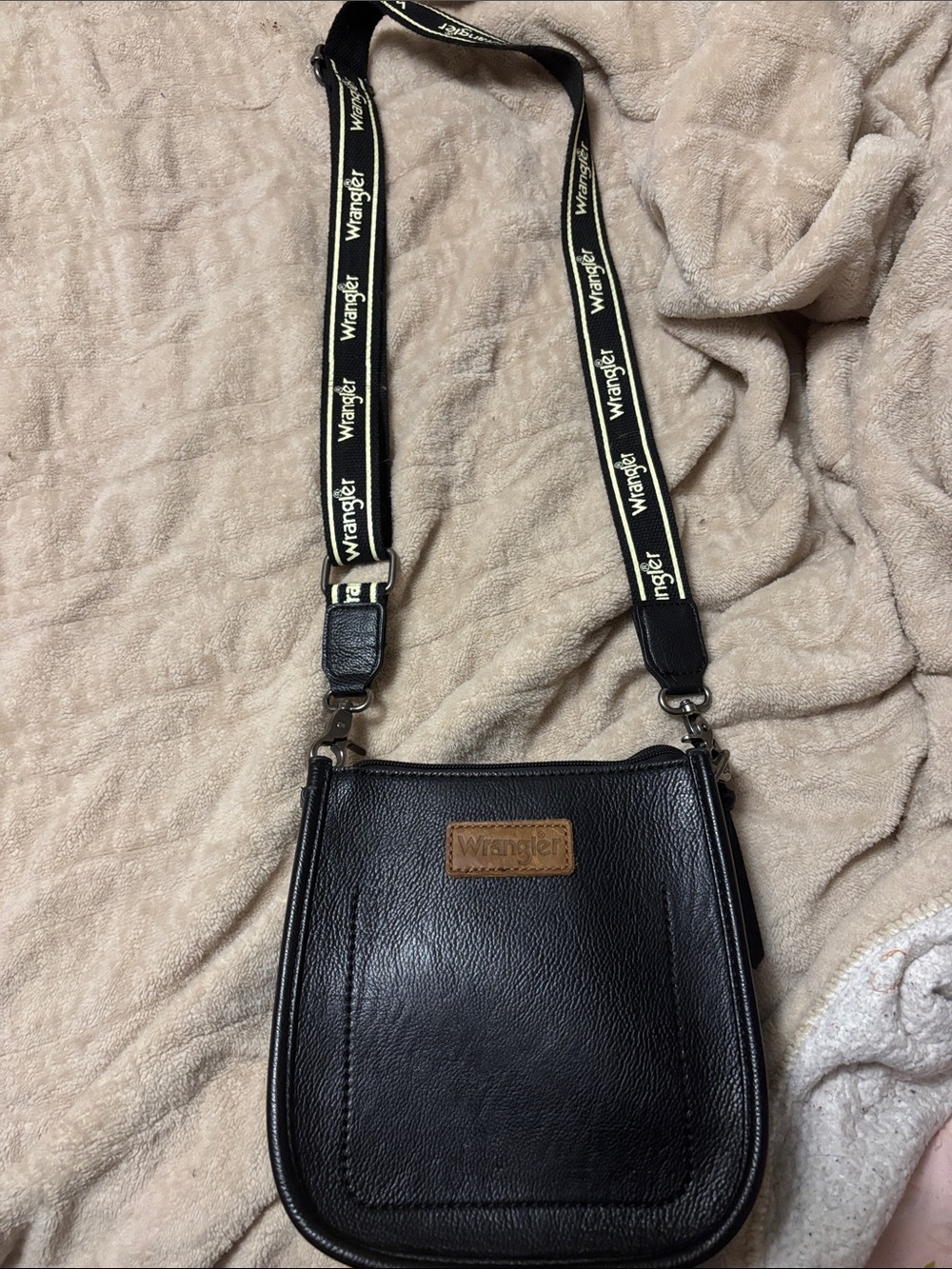 Wrangler Black Crossbody Bag with Brown Logo Patch